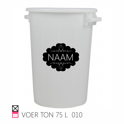 Voerton  75 liter horka met deksel voorzien van eigen naam sticker happy stable horse paard pony pferd penny 