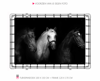 Tuinspandoek met aluminium frame Banner   frame mooi voor in de tuin happy stable paard pony cob shetlander pferder horse photo foto